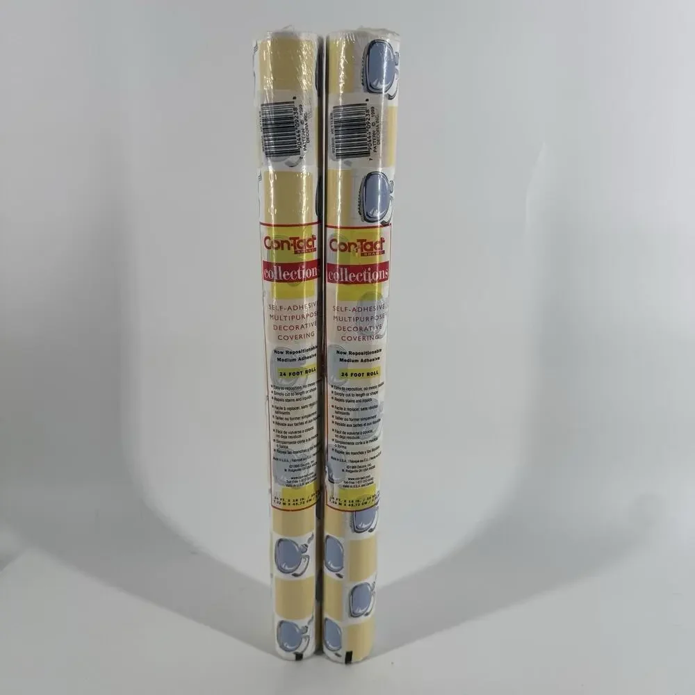 Contact Paper Self-Adhesive NOS Tea Kettle Blue Yellow & White 24ft X 18in 1999